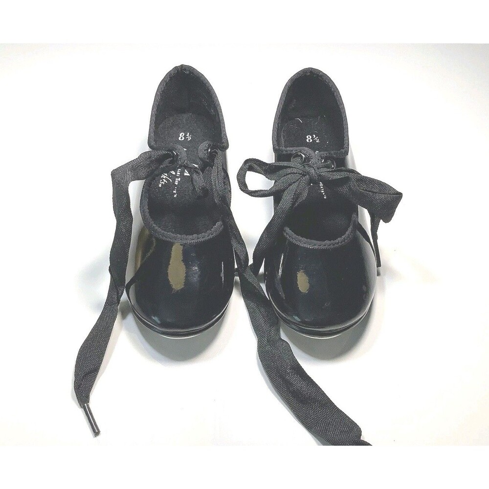 American Ballet Theatre ABT Tap Shoes Girl’s Size 8 1/2 Black Patent Leather